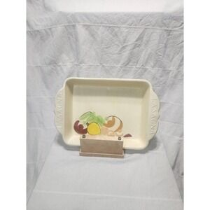 Vintage USA Pottery 1025 Lasagna Baker Ceramic Casserole Dish Vegetable Motif